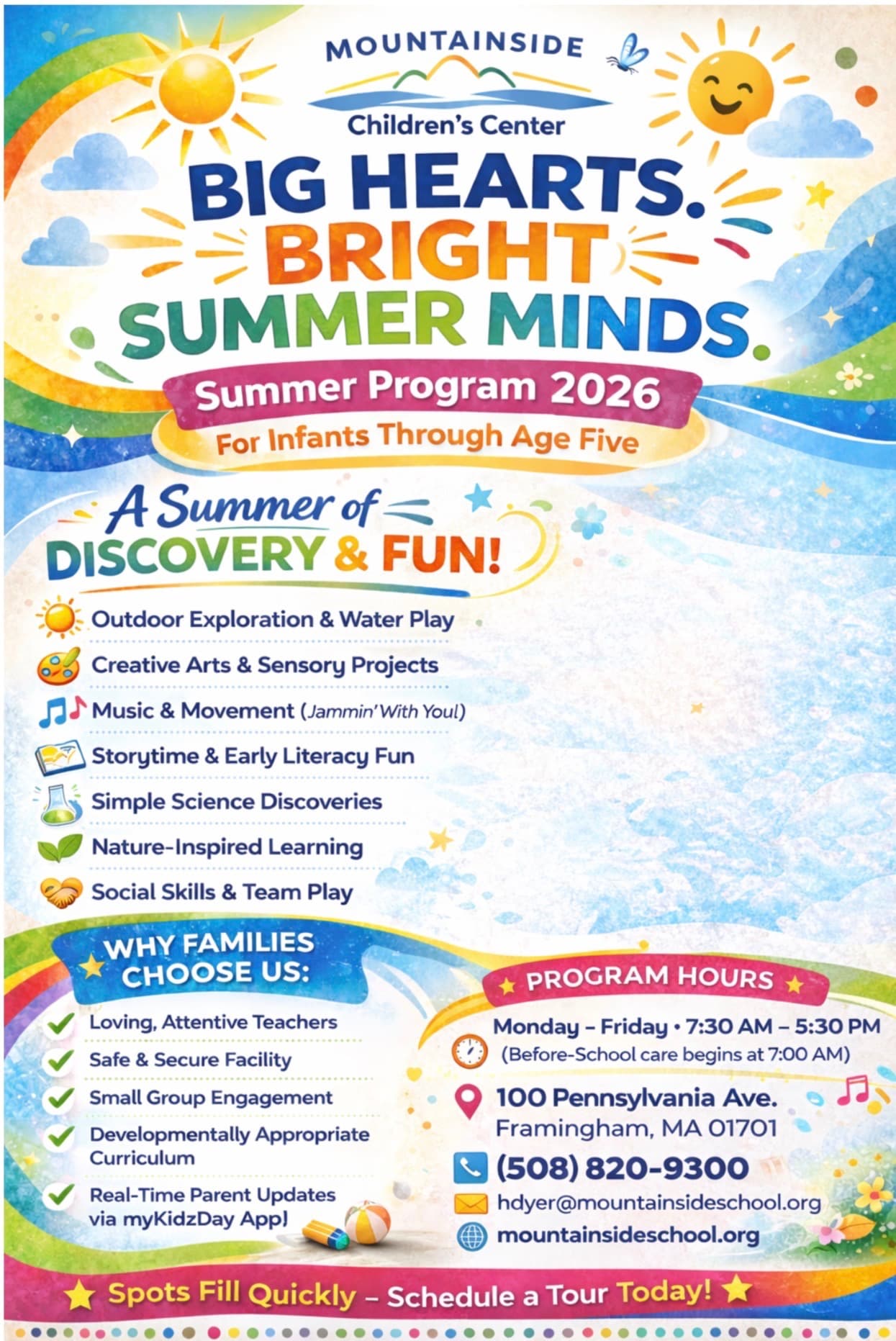 Summer Camp 2026 program flyer at Mountainside Children's Center
